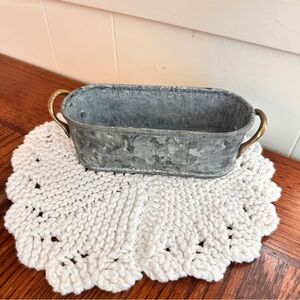 Vintage mini Rustic Galvanized Metal planter with Gold Handles